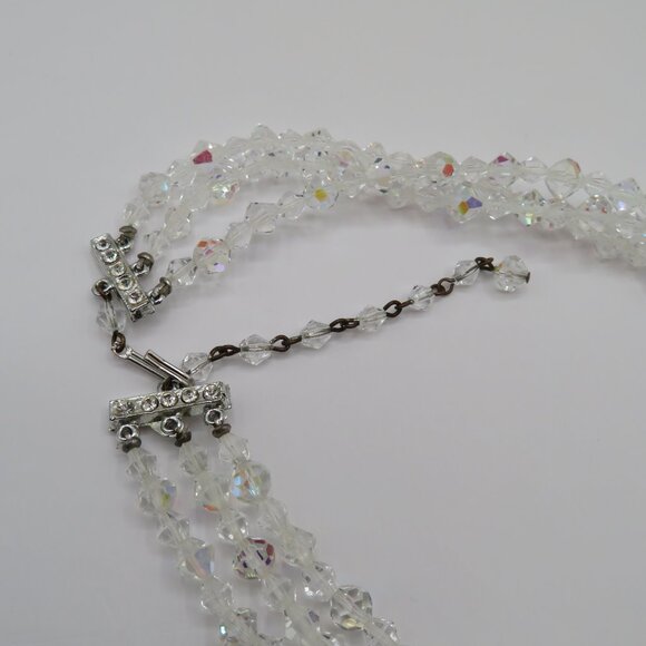 Vintage Aurora Borealis Beaded Triple Strand Choker Style Necklace - Picture 6 of 9